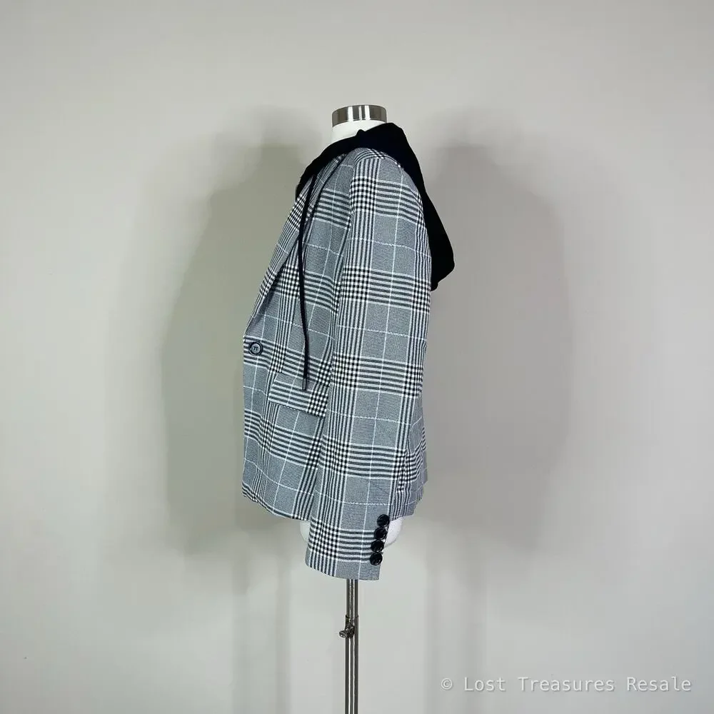 Evereve | Park Avenue Hoodie Dickie Black White Grey Plaid Blazer Jacket Large L - Picture 7 of 9